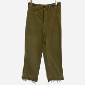 Zara - Olive Green Super High Rise Button Frayed Fly Jeans - size 24